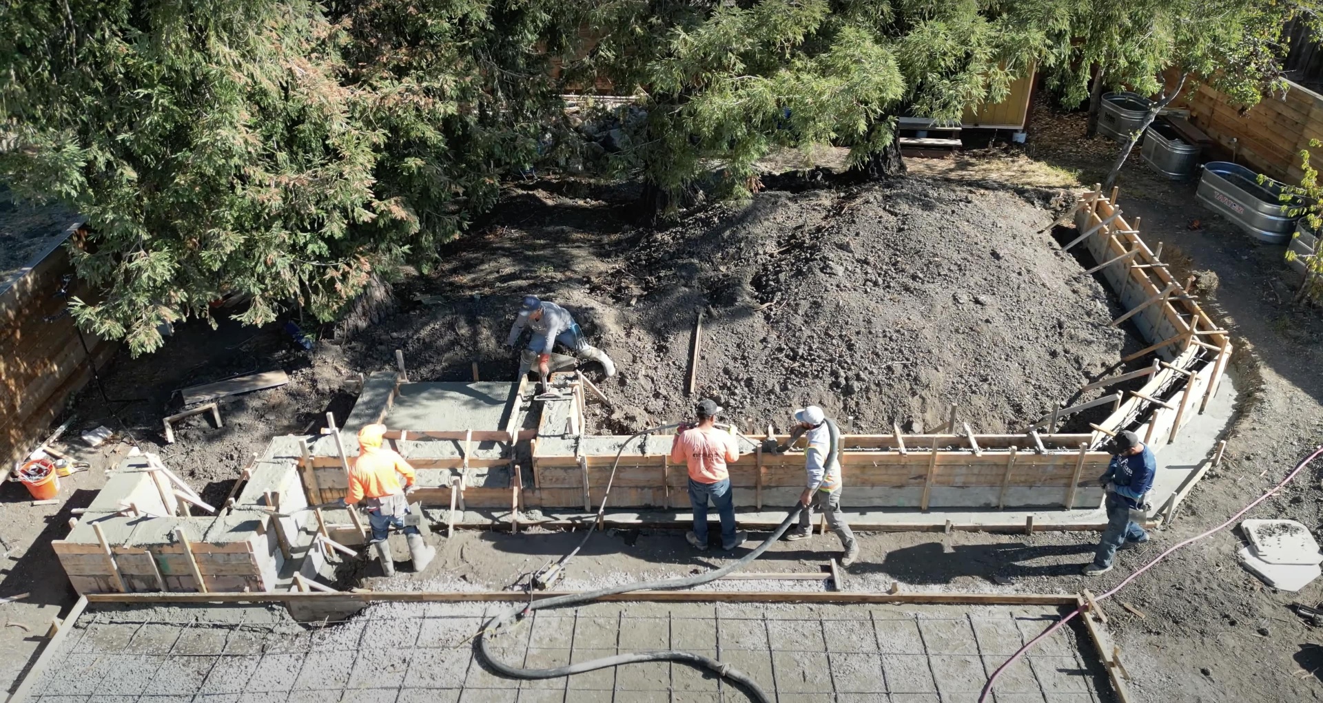 Concrete foundation construction showing professional formwork and preparation